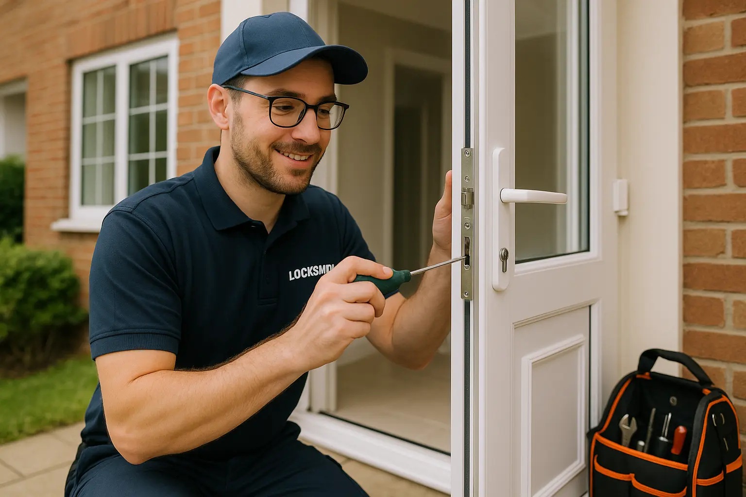 Locksmith repairing UPVC door mechanism